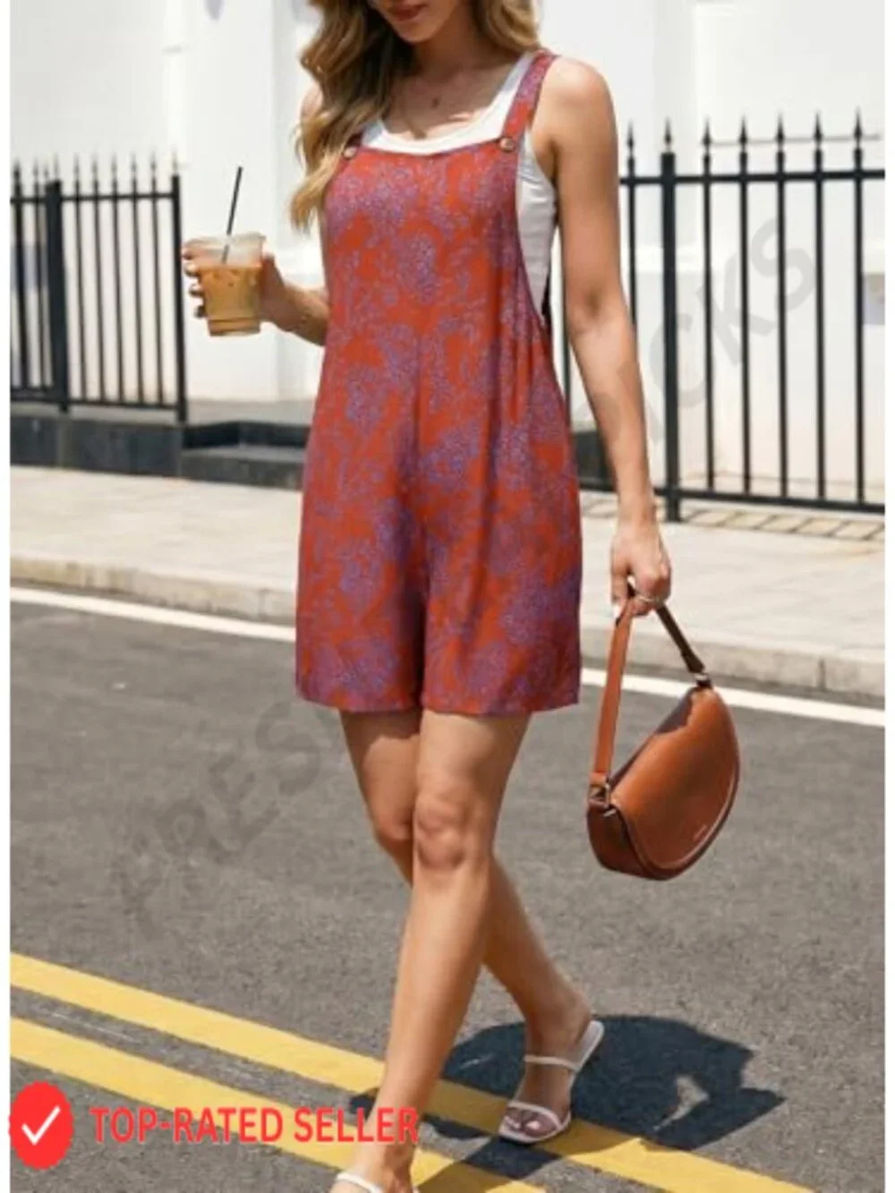 Sleeveless Floral Print Wide Leg Short Romper Jumpsuit with Pockets Casual